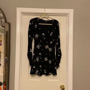Free People black dress with floral stitching!